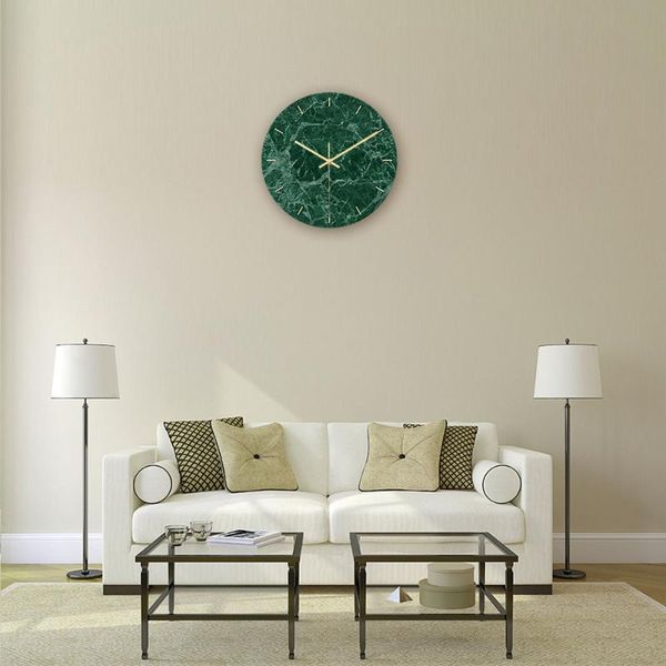 

1pc modern wall clock uv printing dark green marble grain decor wall clock acrylic without battery for office