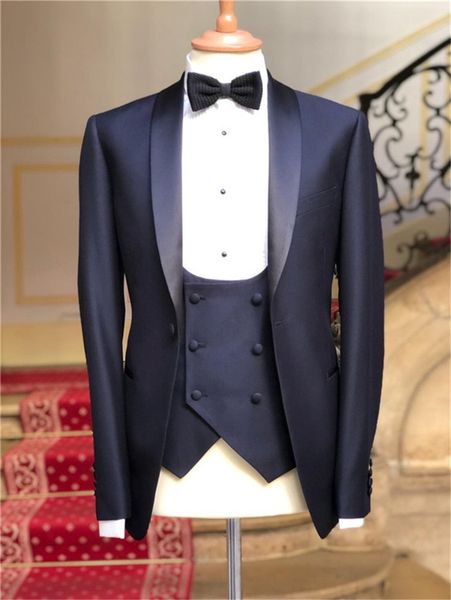 

custom made groomsmen navy blue groom tuxedos shawl lapel men suits wedding/prom/dinner man blazer ( jacket+pants+tie+vest ) g244, Black;gray