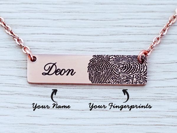 

pendant necklaces polishedplus customized actual fingerprint necklace engraved handwriting custom bar personalized christmas gift, Silver