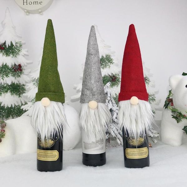 

christmas decorations 3pcs/set dwarf faceless doll wine bottle holder gnome er non woven fabric cover for restaurant