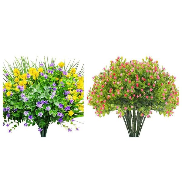 

9pcs artificial flowers uv resistant shrubs plants & 20 pcs artificial flowers fake shrubs greening bushes