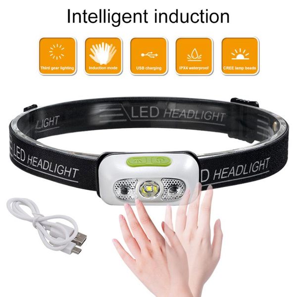 

2021 new induction mini sensor induction portable usb charging headlight head light lampe frontale led headlamp hoofdlamp a1