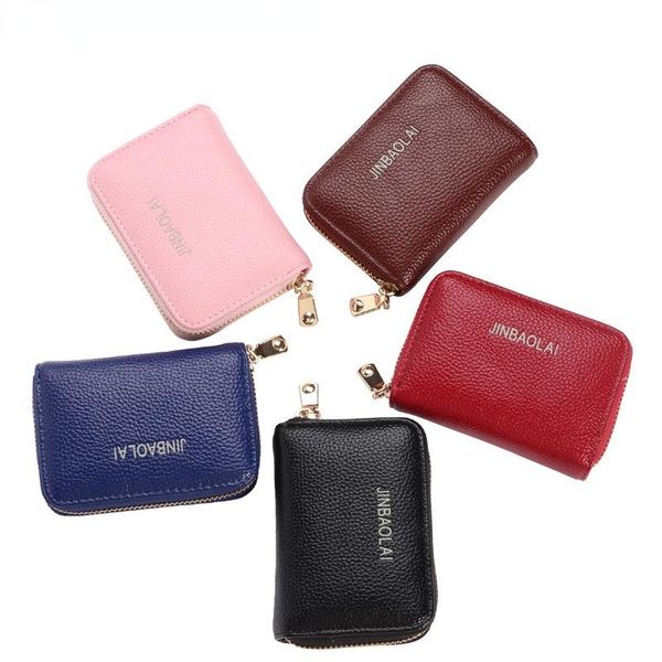 

card holders men's set multi position women's small change wallet litchi zipper organ bag, Brown;gray