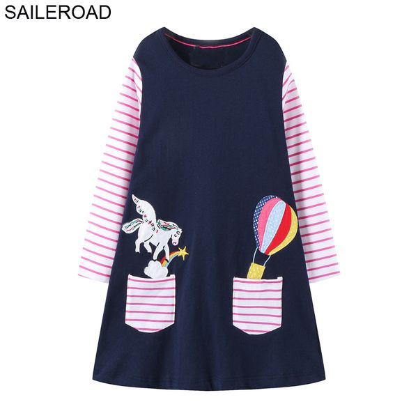 

saileroad girls unicorn costume cartoon cotton long sleeve lovely dresses autumn winter for baby girl party dress 2-7years 210225, Red;yellow