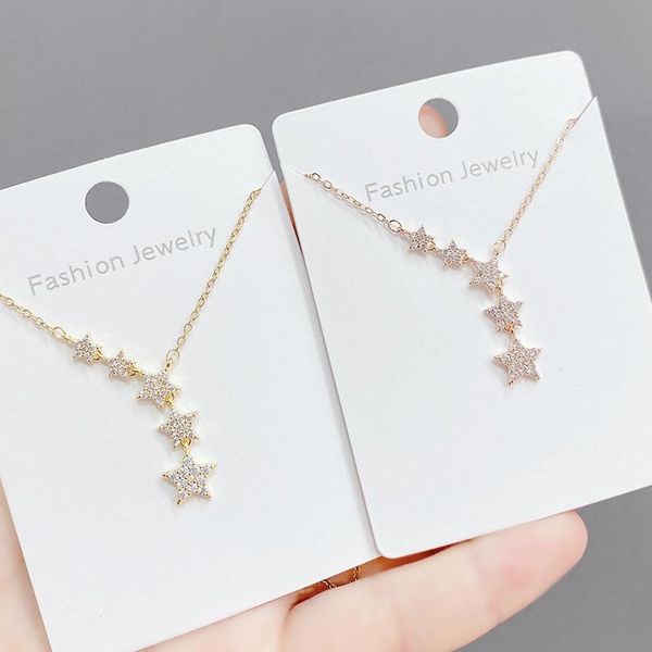 

chains xingx necklace women's korean-style micro-inlaid zircon stitching five-pointed star clavicle chain pendant elegant neck jewelry, Silver