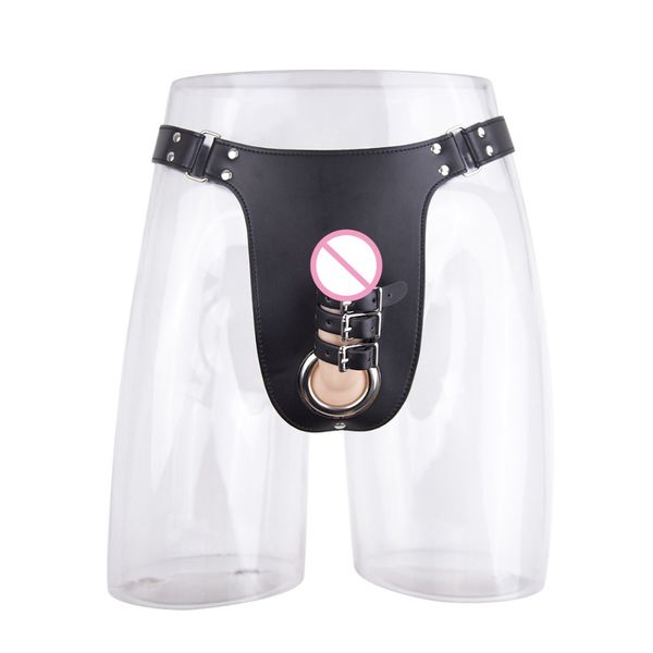 

sexyy faux leather men underwear adjustabke cut out jockstrap male gstring panties with chastity device and metal o-ring for sexy