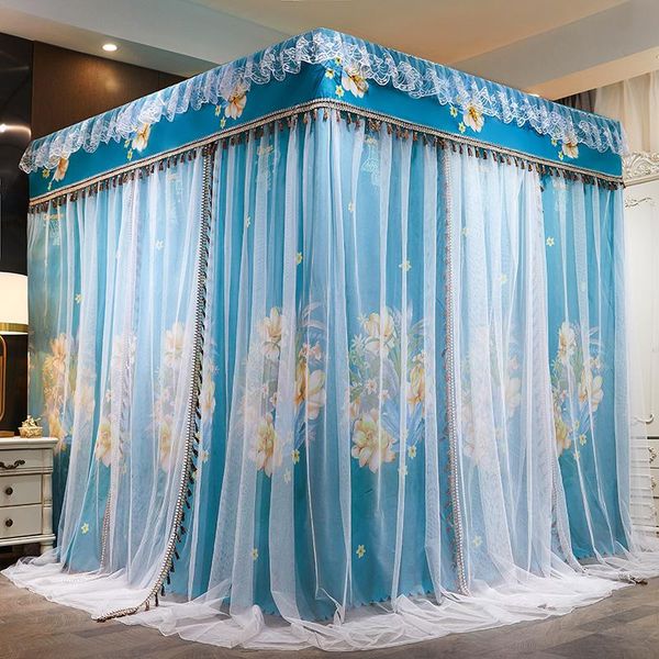 

mosquito net luxury two floors three doors square floor-standing flower printing white lace shading bed mantle room decoration