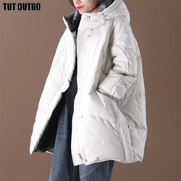 

whiter thick warm duck down jacket female black gray hooded loose korea style girls oversize down coats women's waterproof coat 211108
