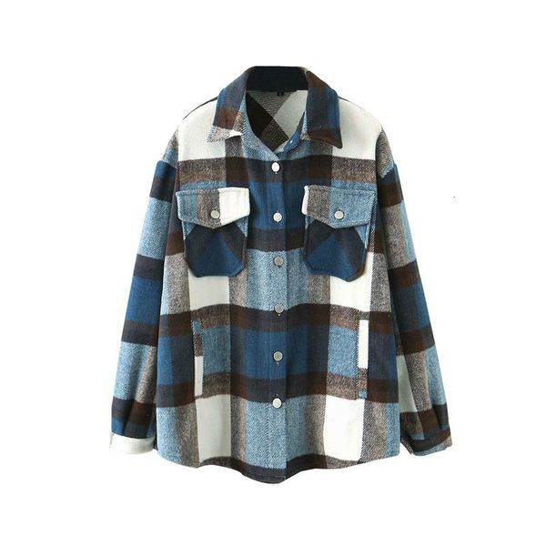 

2021 new streetwear loose women vintage plaid single breasted over jacket for ladies casual long sleeve harajuku korean outwear kcum, Black;brown