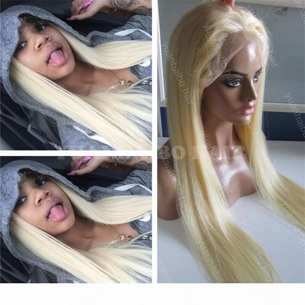 

613 color silky straight russian remy hair long hair blonde full lace wig bleach knots ing, Black;brown