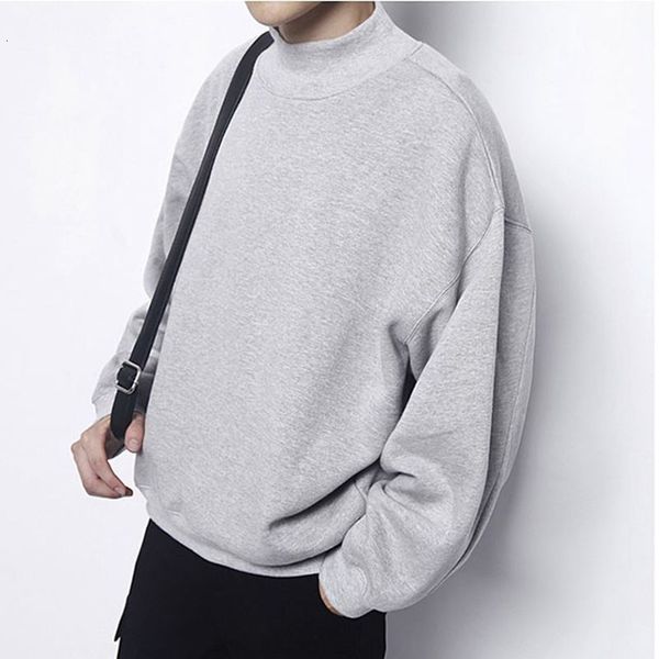 

autumn fleece harajuku hoodie turtleneck casual long sleeve hoodies men japanese streetwear 3xl plus size loose sweatshirts yktd, Black
