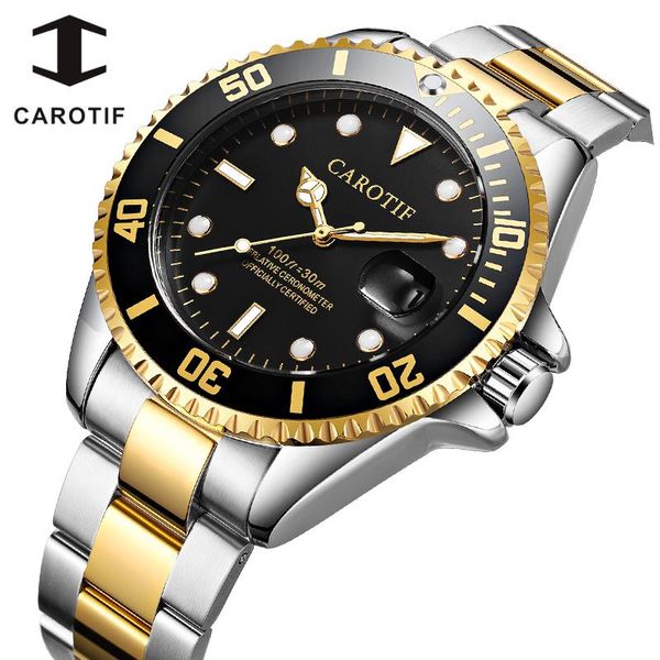 

wristwatches carotif watch men automatic self wind mechanical watches mens stainless steel date business wristwatch montre homme clock male, Slivery;brown