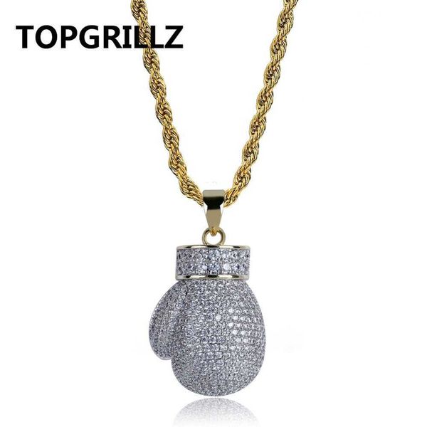 TOPGRILLZ Oro Argento Colore Mini Guantoni da boxe Collana con ciondolo Uomo Ghiacciato Catene con zirconi cubici Hip Hop/Punk Charms Gioielli Regalo X0707