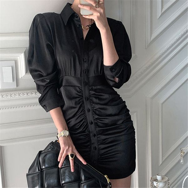 

casual dresses chic korean hzirip plied solid office lady fashion all game full-fledged female elegance high-waisted gowns o0jl, Black;gray