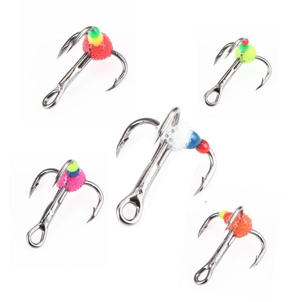 

fishing hooks 5pcs high carbon steel winter ice luminous three overturned barbed trebles bionic bait 6/8/12/14# tackle pesca