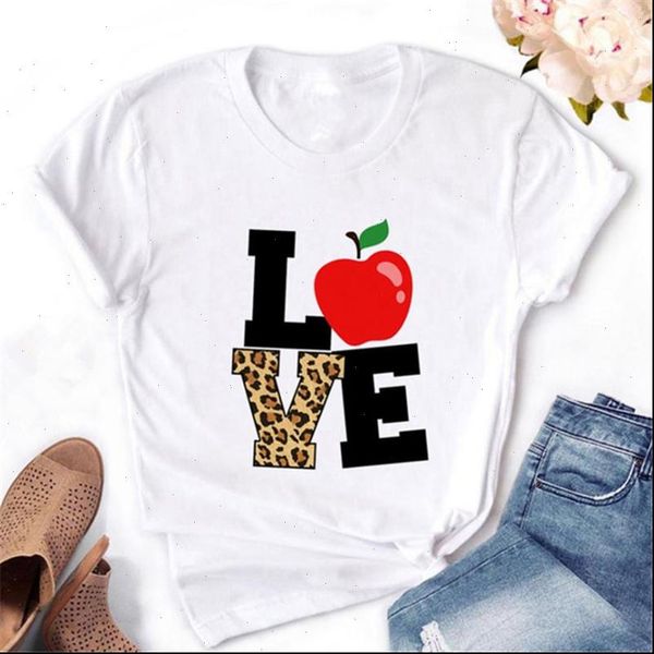 

2021 love cartoon women leopard print cute ladies t shirt casual harajuku funny t shirt ladies girls fashion printing retro, White