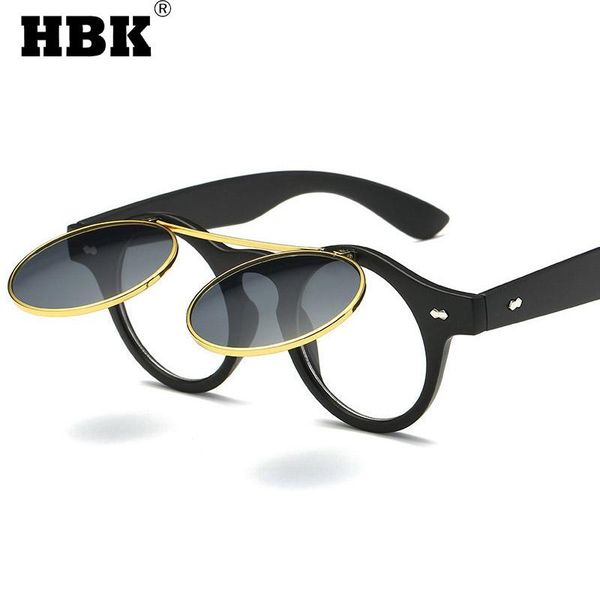 

sunglasses hbk vintage round punk flip up men women brand designer classic double layer clamshell small sun glasses uv400, White;black