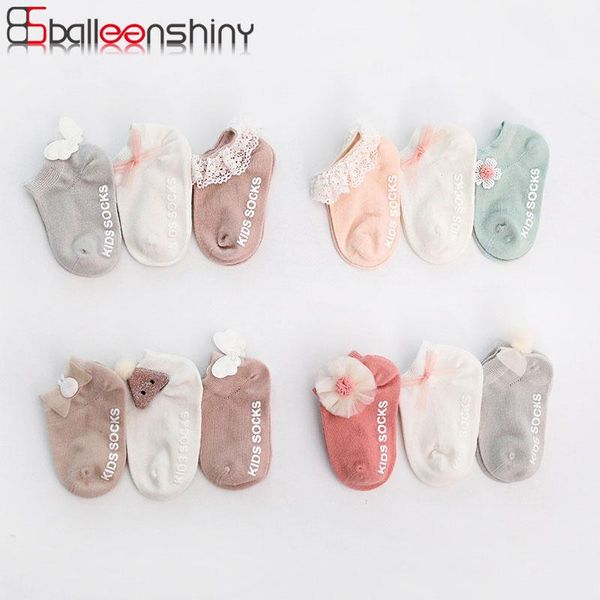 

balleenshiny 3pairs spring summer baby socks solid color infant baby floor socks soft cotton anti-slip boat for girls 0-3y, Pink;yellow