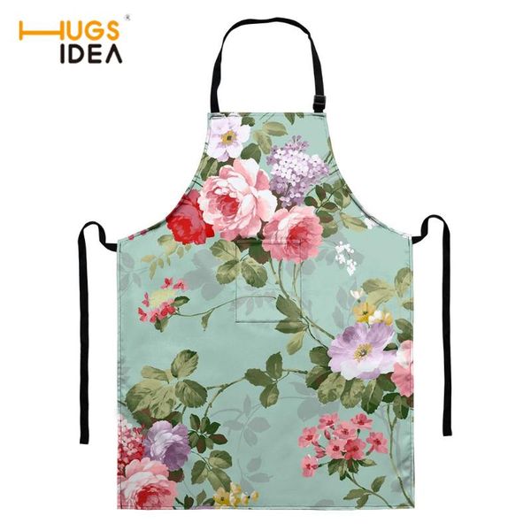 

tropical plant flower printing cleaning apron brief adjustable length with pocket aprons for women antifouling pinafore