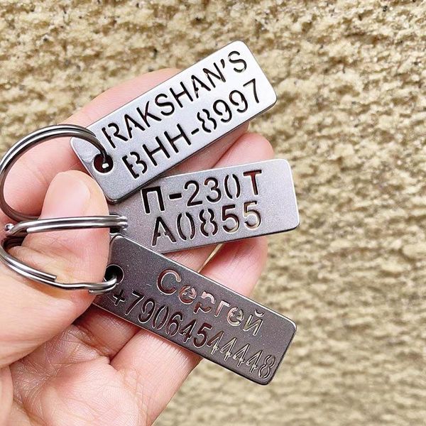 

keychains car engraved phone number key chains dog id tag stainless steel custom made friend gift for lost recovery card, Silver