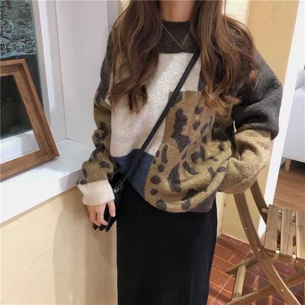 

women's sweaters winter leopard sweater women pullover plus size womens knitted oversized jumper, White;black