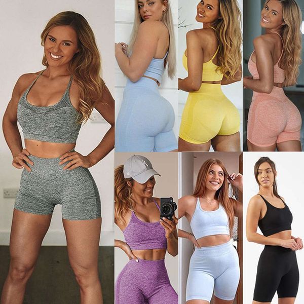 

2021 new yoga suit sports high waist shorts fitness bra vest women's summer, Gray