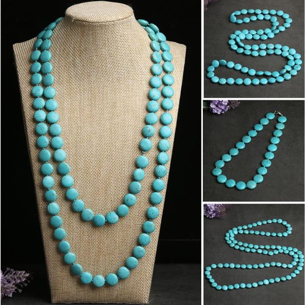 

chokers statement bohemian necklace blue natural stone beads choker round long sweater chain collar vintage ethnic jewelry party gifts, Golden;silver