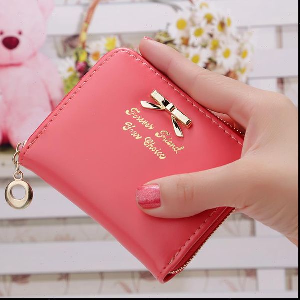

korea fashion faux leather woman wallets women multi cards holder purses female girls short zipper mini coin wallet, Red;black