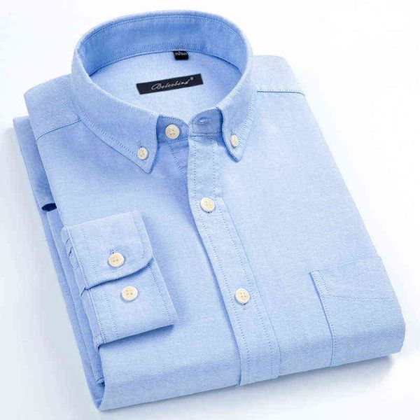 Mais tamanho maior 5xl 6xl 7xl 8xl primavera camisa masculina puro algodão oxford botão para baixo camisa vestido casual listrado listrado azul g0105
