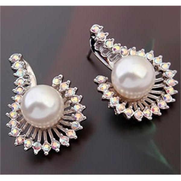 

more color diamond bead pearl lady's earings (88) kukj, White