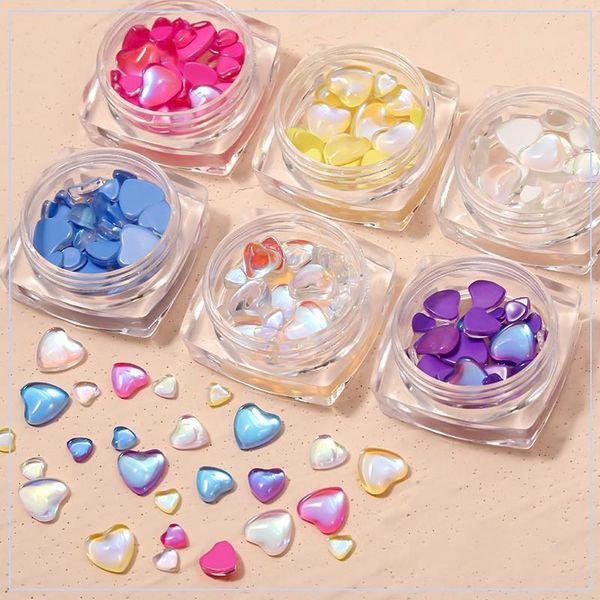 

nail art decorations 1 box heart-shaped aurora translucent red blue yellow pink crystal rhinestone diy nails accessories, Silver;gold