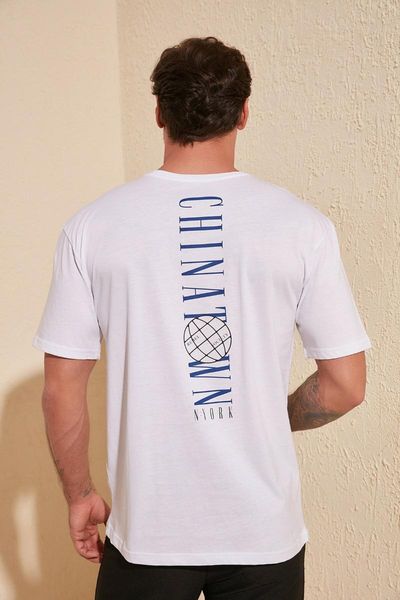 

men's t-shirts male wide cut back printed t-shirt, White;black