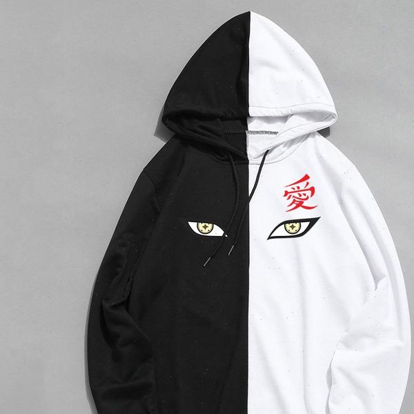 

harajuku japanese anime naruto double color hoodies shukaku gaara eyes printing pullover streetwear sweatshirt men women, Black