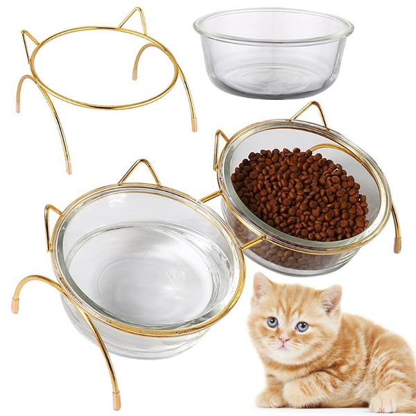 

cat bowls & feeders pet dog glass tilted elevated bowl raised feeding dish water slow feeder with metal stand for accessories