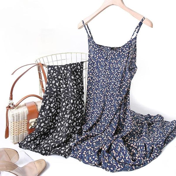 

casual dresses 2021 french style flower print camisole for women summer loose soft one piece elegant fashion female vestidos, Black;gray