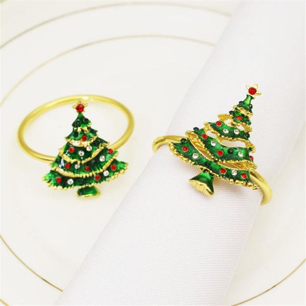 

napkin rings 12pcs/metal green diamond-studded christmas tree ring deskdecoration used for reception, wedding banquet, holiday par