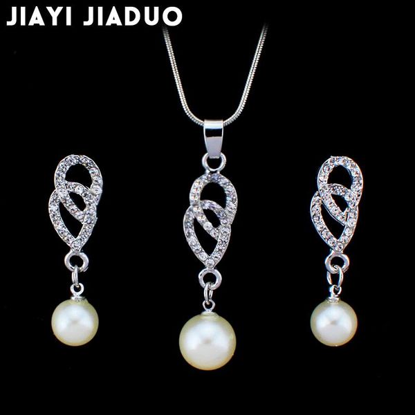 

earrings & necklace jiayijiaduo women bridal wedding jewelry set 8-shaped imitation pearl necklaces sets shininy bijoux femme drop, Silver