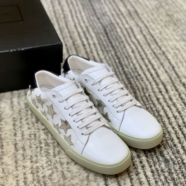 

women's luxury designer shoes court classic sl/06 metallic california smooth leather sneakers side electric embroidered stars casual, v, Black