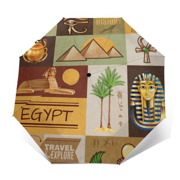 

umbrellas automatic umbrella rain women three-folding egypt symbols poster windproof female waterproof parasol