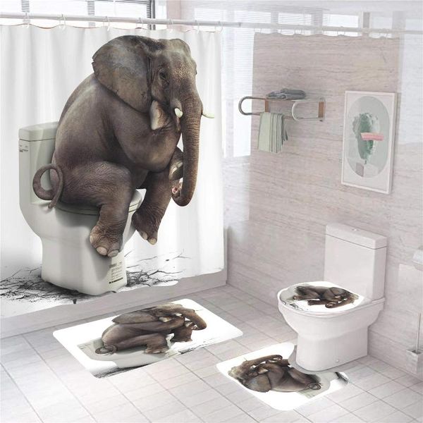 

shower curtains set elephant for bathroom with non-slip rug toilet lid cover and bath mat