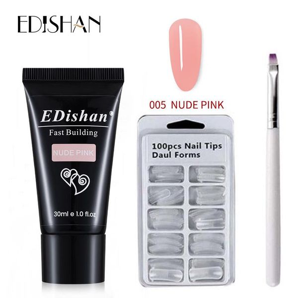 

nail gel 30ml poly extention set art french clear camouflage color tip form crystal uv slice brush, Red;pink