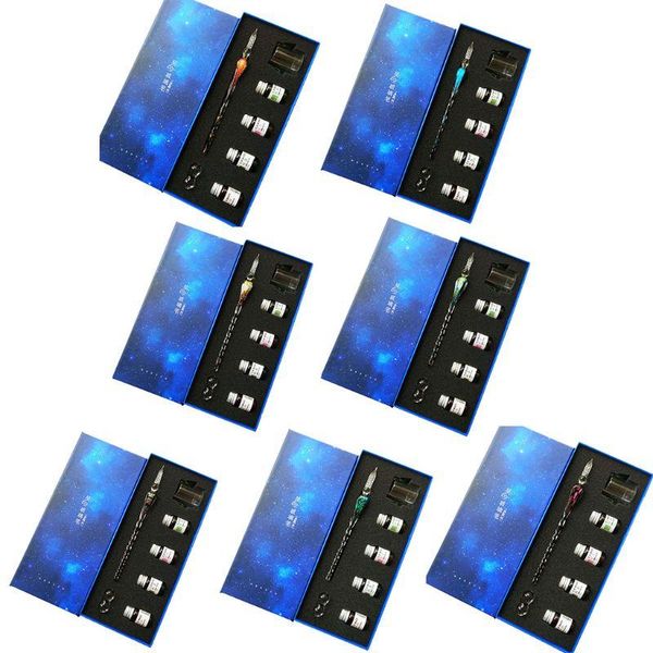 

starry sky glass fountain dip pen holder signature ink set calligraphy writing