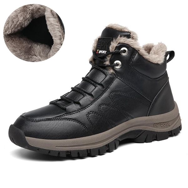 

agsan men winter snow boots waterproof ankle boots plush shoes outdoor casual shoes lace up sneakers non slip handmade boots men 211106, Black