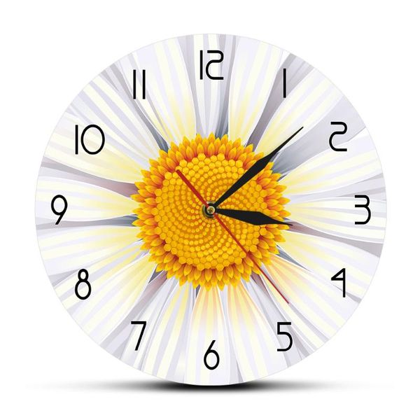 

chrysanthemum flower wall art living room white flower chamomile wall clock silent movement round watch camomile decor