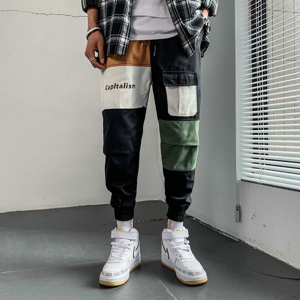 

men's pants mens streetwear cargo 2021 overalls hip hop pockets joggers male fashions sweatpants, Black