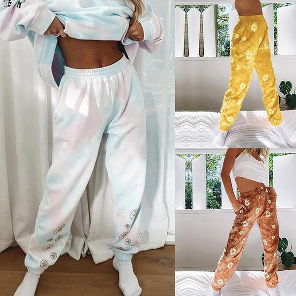 

women's pants & capris autumn women tie dye printing mid waist trousers fashion streetwear loose casual, Black;white