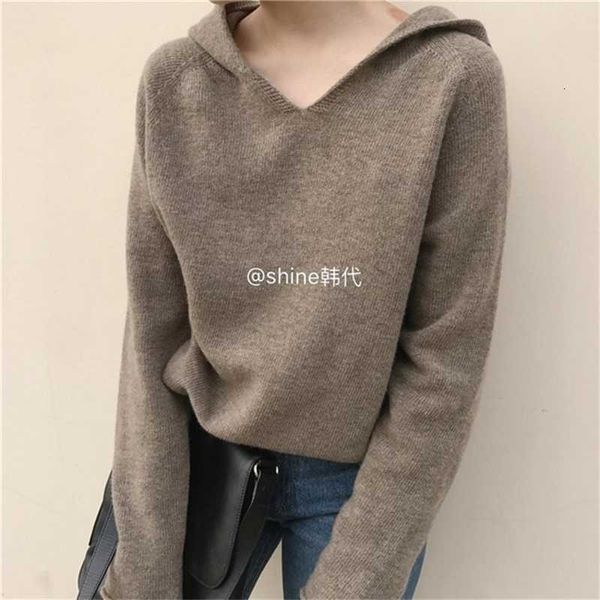 

cashmere knitted jumpers woman sweater hooded 2colors korean style fashion pullover female woolen knitwear clothes 201221, White;black