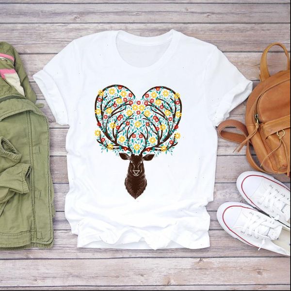 

women butterfly floral short sleeve deer christmas lady print t shirts t shirt ladies womens graphic female tee t shirt, White