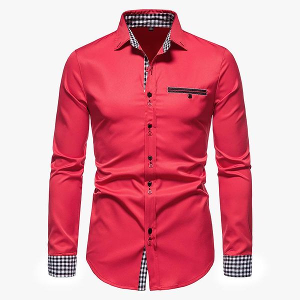 

men's casual shirts luclesam men fashion personality splicing dress shirt mens long sleeve button up chemise homme, White;black
