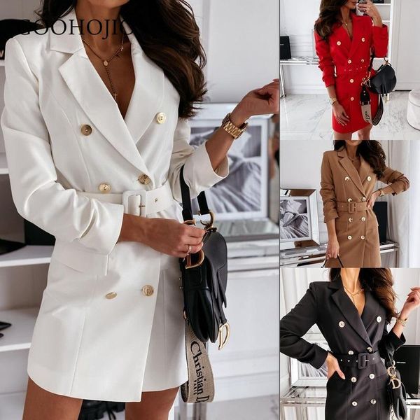 

women's suits & blazers goohojio 2021 spring and autumn double breasted women long sleeve for ladies solid color lapel, White;black